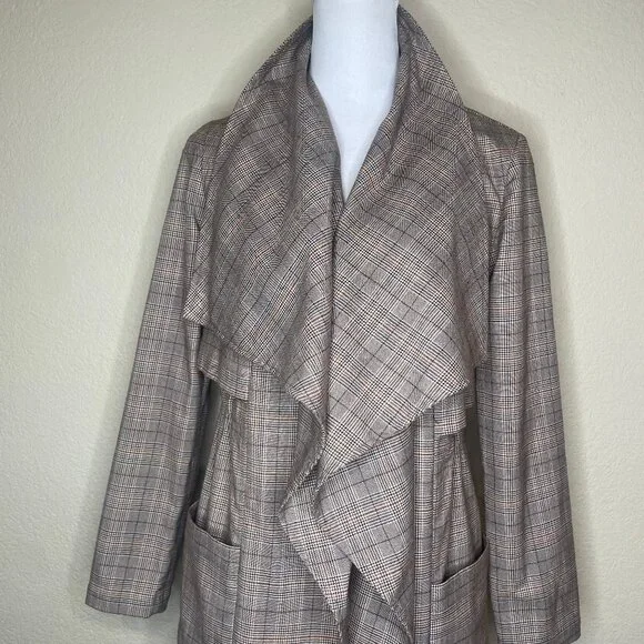 cupcakes and cashmere Plaid Drape Front Trench Coat XS - Picture 3 of 16